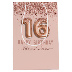 Sac Cadeau Moyen Parties scintillant rose élégant Joyeux 16e annive