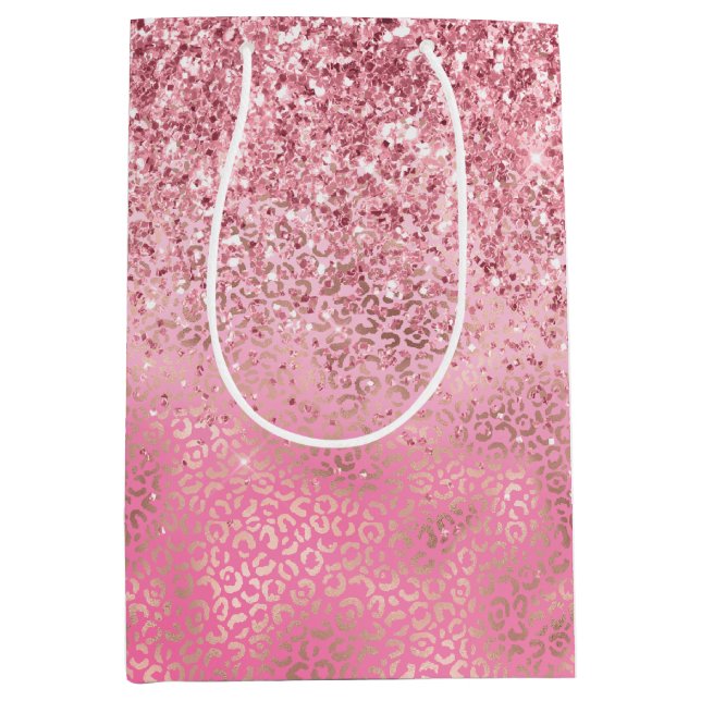 Sac Cadeau Moyen Parties scintillant rose or brillant Ombre Emprein (Devant)