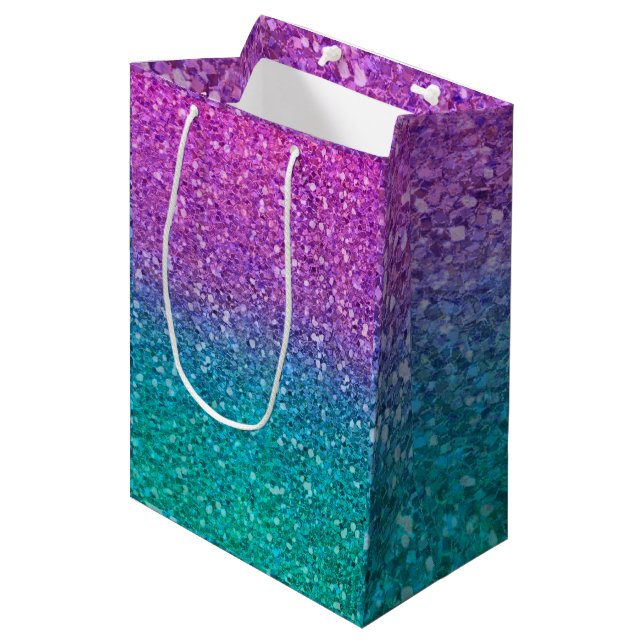 Sac Cadeau Moyen Parties scintillant rose Turquoise Aqua bleu et vi (Devant Angle)
