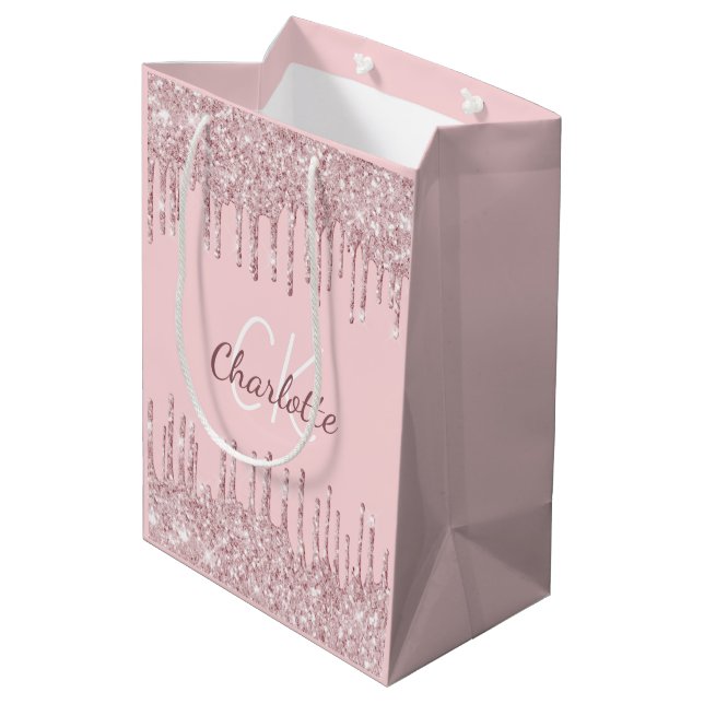 Sac Cadeau Moyen Parties scintillant rose vierge gouttes de script  (Dos Angle)