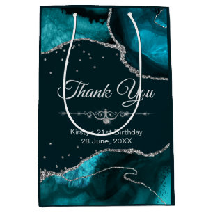 Sac Cadeau Moyen Parties scintillant turquoise et argent Agate Anni