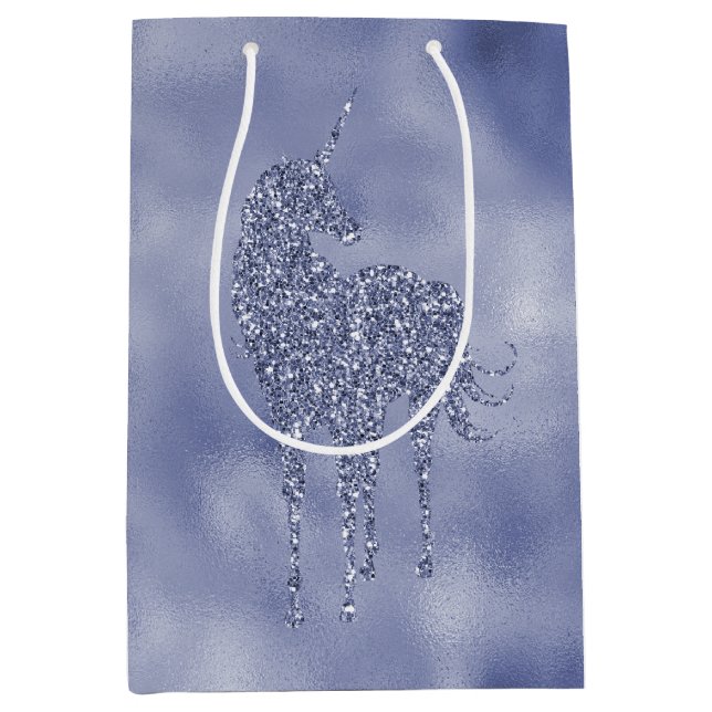 Sac Cadeau Moyen Parties scintillant Unicorne violette (Devant)