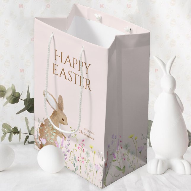 Sac Cadeau Moyen Pastel Aquarelle Bunny de Pâques Chasse aux oeufs  (Créateur téléchargé)