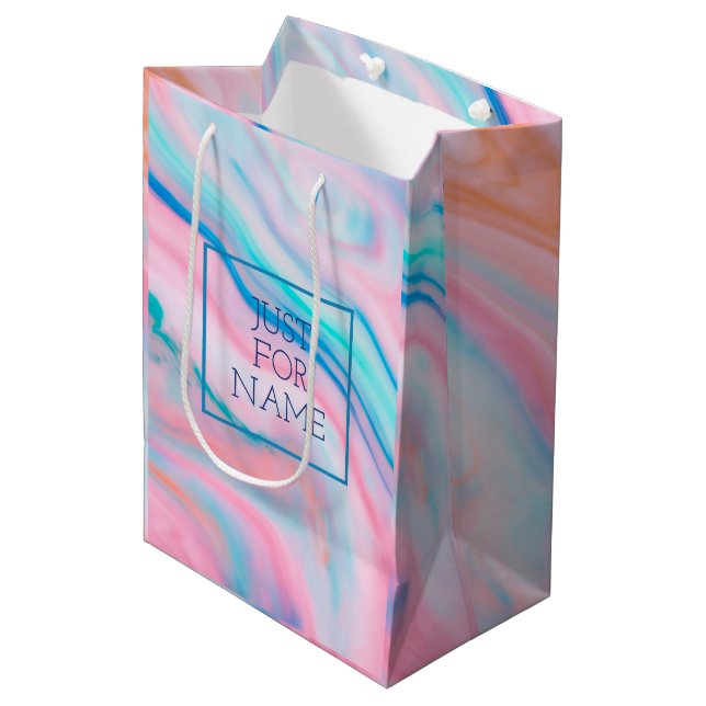 Sac Cadeau Moyen Pastel couleurs vives abstrait agate marbre pierre (Devant Angle)
