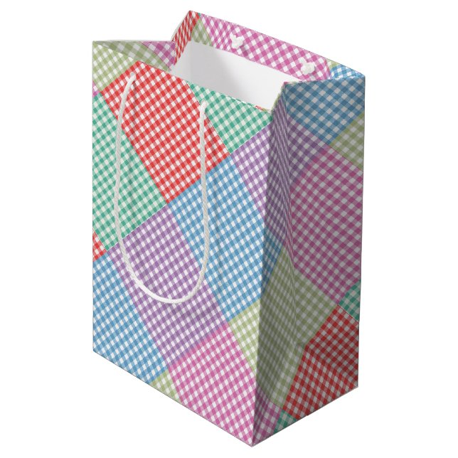 Sac Cadeau Moyen Patchwork Gingham Angulaire (Dos Angle)
