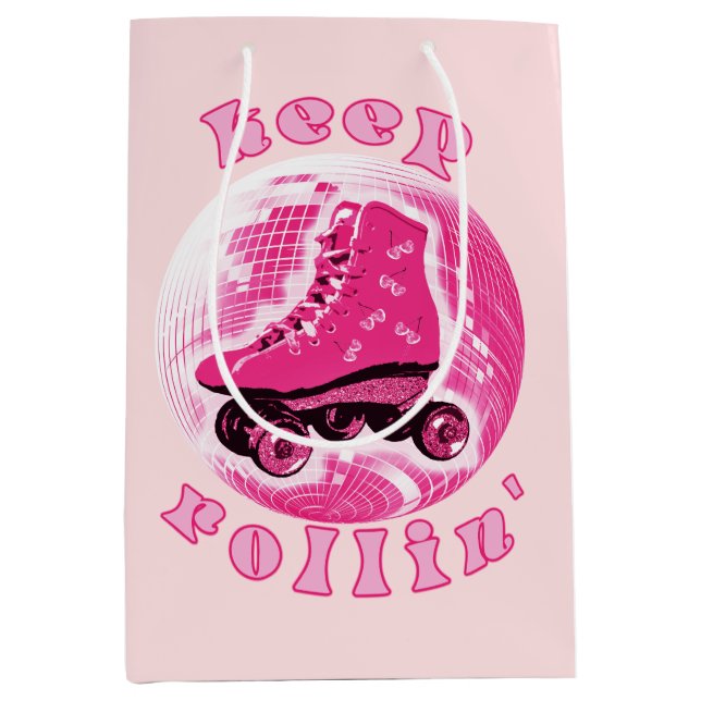 Sac Cadeau Moyen Patinage à roulettes rose mignonne Garder Rollin (Devant)
