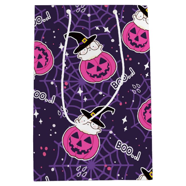 Sac Cadeau Moyen Patters de Cute Cats et Pumkins (Devant)