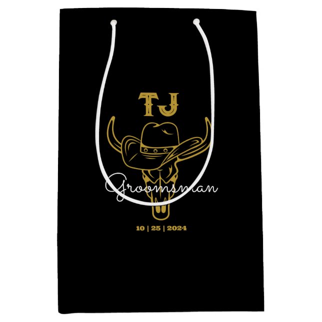 Sac Cadeau Moyen Pays Cowboy Personnalisé Groomsmen Monogramme (Devant)
