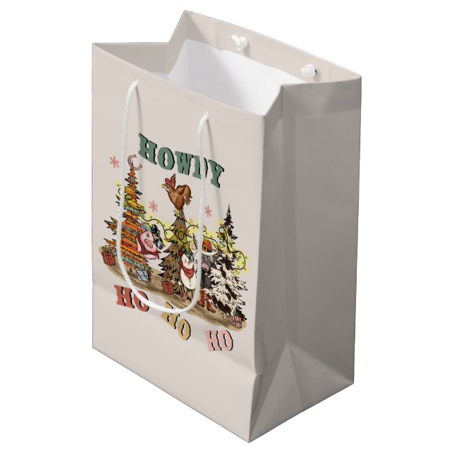 Sac Cadeau Moyen Pays festif Animaux occidentaux Noël (Devant Angle)