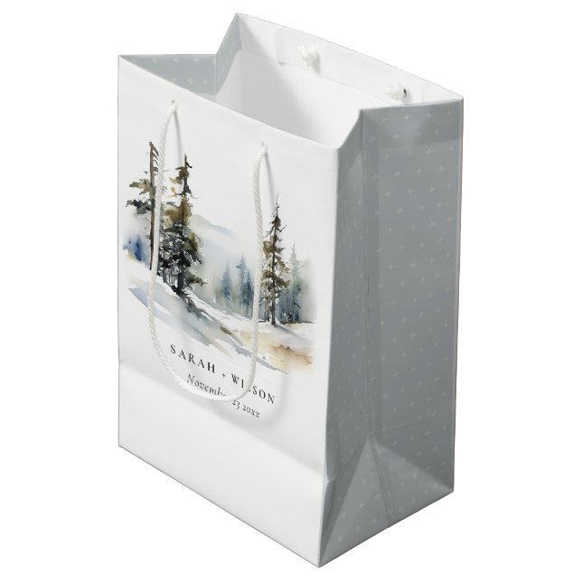 Sac Cadeau Moyen Paysage des neiges d'hiver Mariage d'aquarelle (Devant Angle)