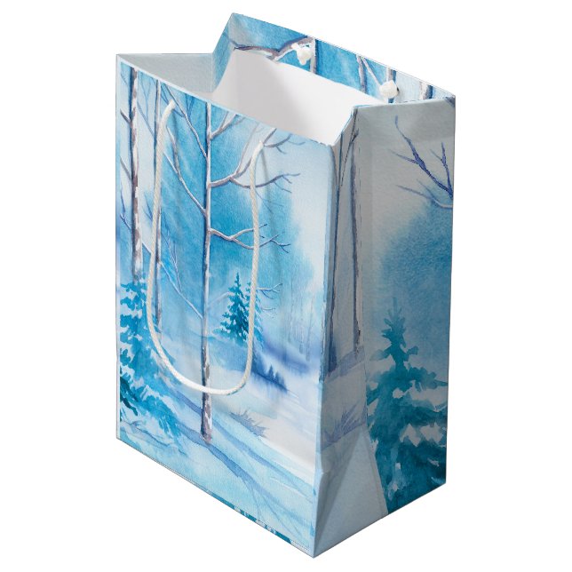 Sac Cadeau Moyen Paysage d'hiver Aquarelles Illustration (Devant Angle)