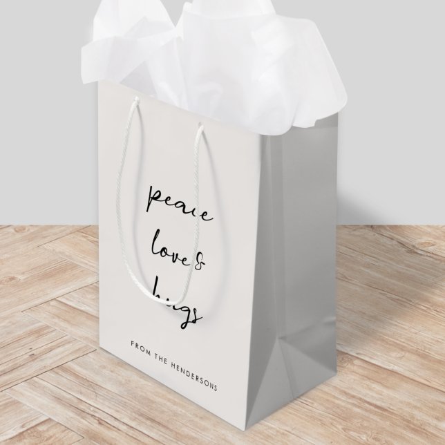 Sac Cadeau Moyen Peace Love and Hug Minimum Christmas Dove Gray (Créateur téléchargé)