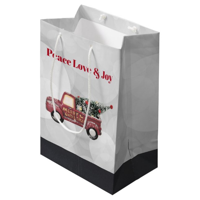 Sac Cadeau Moyen Peace Love & Joy Toy Camion Joyeux Noël (Devant Angle)