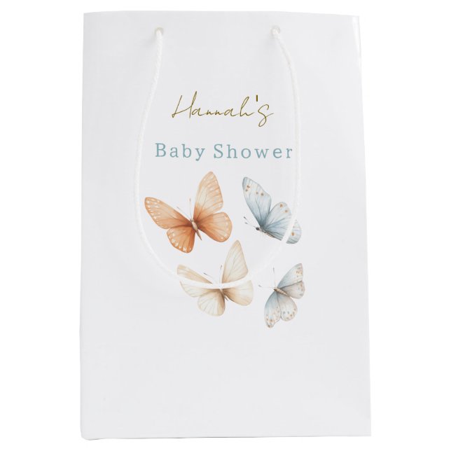 Sac Cadeau Moyen Peach Blue Butterflies Baby Shower (Devant)