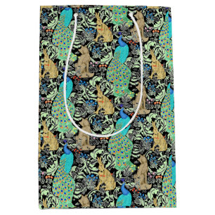 Sac Cadeau Moyen Peacock Art Nouveau Impression, Turquoise & Neutra