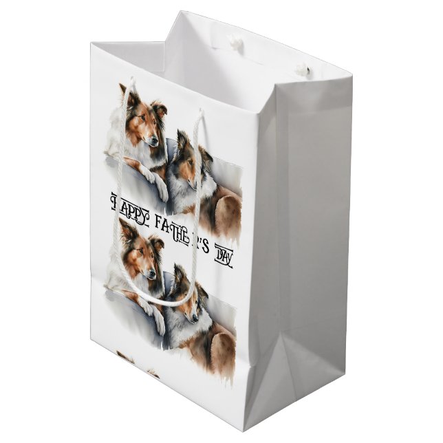 Sac Cadeau Moyen Peinture aquarelle Collies rugueuses (Devant Angle)