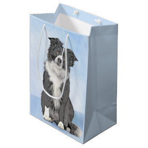 Sac Cadeau Moyen Peinture Collie Bordure - Joli art original chien