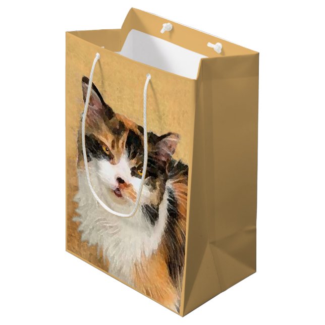 Sac Cadeau Moyen Peinture de chat Calico - Cute Original Cat Art (Devant Angle)