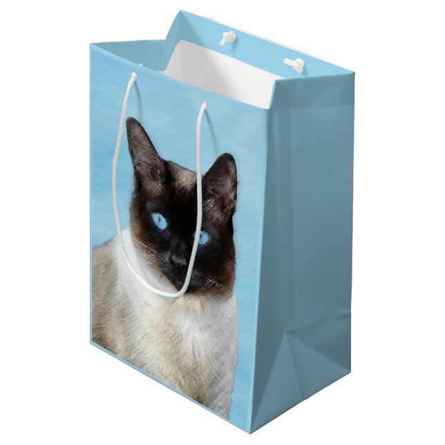 Sac Cadeau Moyen Peinture de chats de Siamese - Cute Original Cat A (Devant Angle)