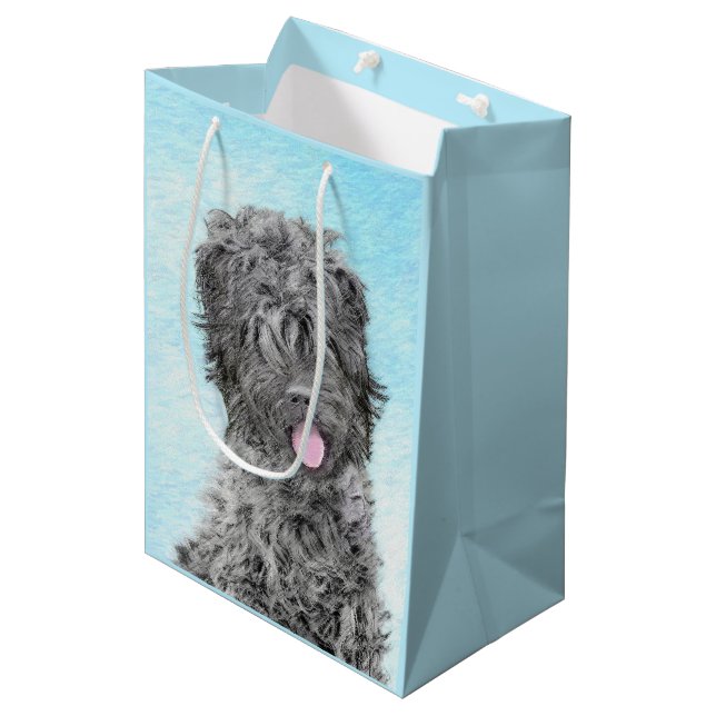 Sac Cadeau Moyen Peinture de Terrier russe noir - Chien original mi (Devant Angle)