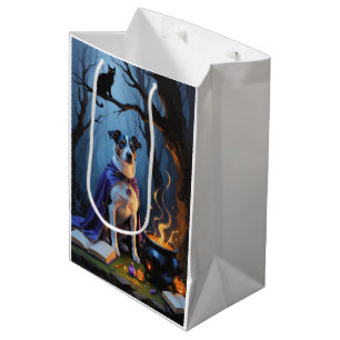 Sac Cadeau Moyen Peinture fantaisiste d'Halloween de chien Blue Hee