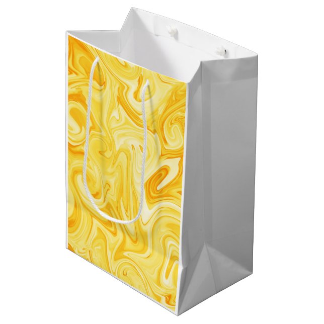 Sac Cadeau Moyen Peinture marbrée jaune Art moderne Hanoukka (Devant Angle)