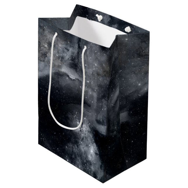 Sac Cadeau Moyen Peinture Nebula en Galaxie noire blanche (Devant Angle)