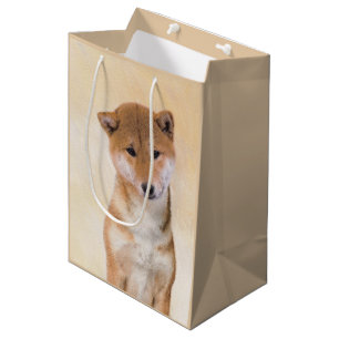 Sac Cadeau Moyen Peinture Shiba Inu (Rouge) - Art Chien original