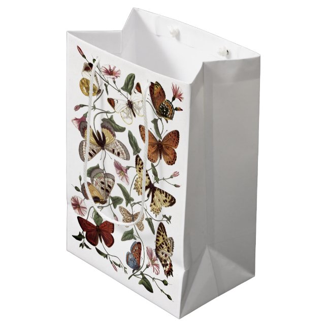 Sac Cadeau Moyen Peinture vintage de papillon et de papillon (Devant Angle)
