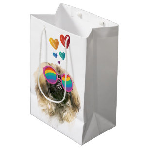 Sac Cadeau Moyen Pekingese Dog with Hearts Saint-Valentin