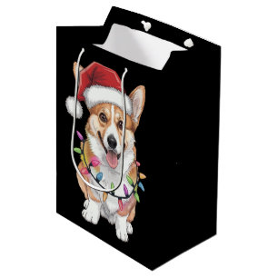 Sac Cadeau Moyen Pembroke Welsh Corgi Santa lumières de sapin de No