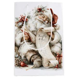Sac Cadeau Moyen Père Noël à l'aquarelle vintage Liste des méchants