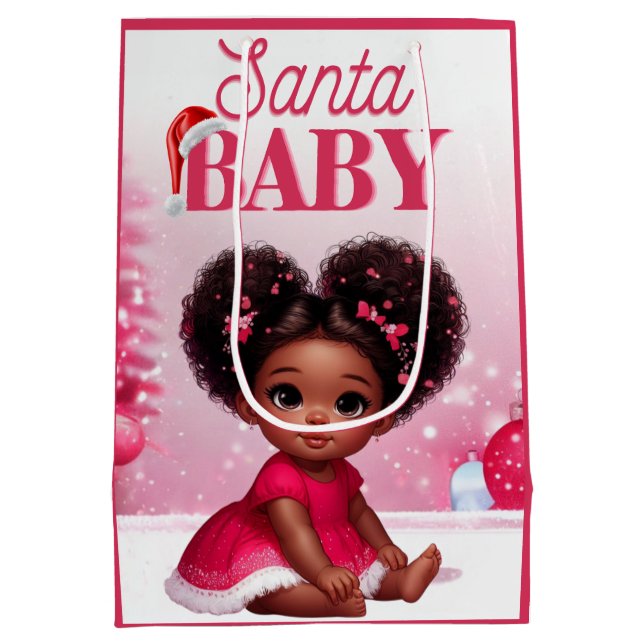 Sac Cadeau Moyen Père Noël Baby Afro Puff bébé fille Noël (Dos)