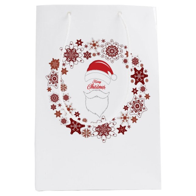 Sac Cadeau Moyen Père Noël Casquette Et Beauté Avec Joyeux Noël (Devant)