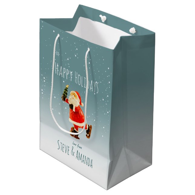 Sac Cadeau Moyen Père Noël de patinage sur glace - Personnalisé (Devant Angle)
