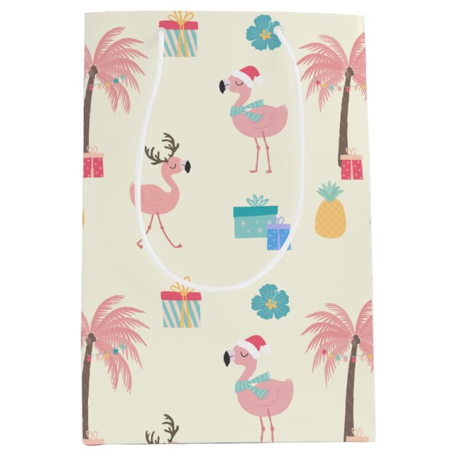 Sac Cadeau Moyen Père Noël Flamingo Pattern Amusant rose Tropical N (Devant)