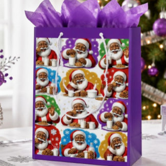 Sac Cadeau Moyen Père Noël noir coloré Cookies & Lait Noël