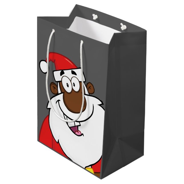 Sac Cadeau Moyen Père Noël noire avec rennes (Dos Angle)