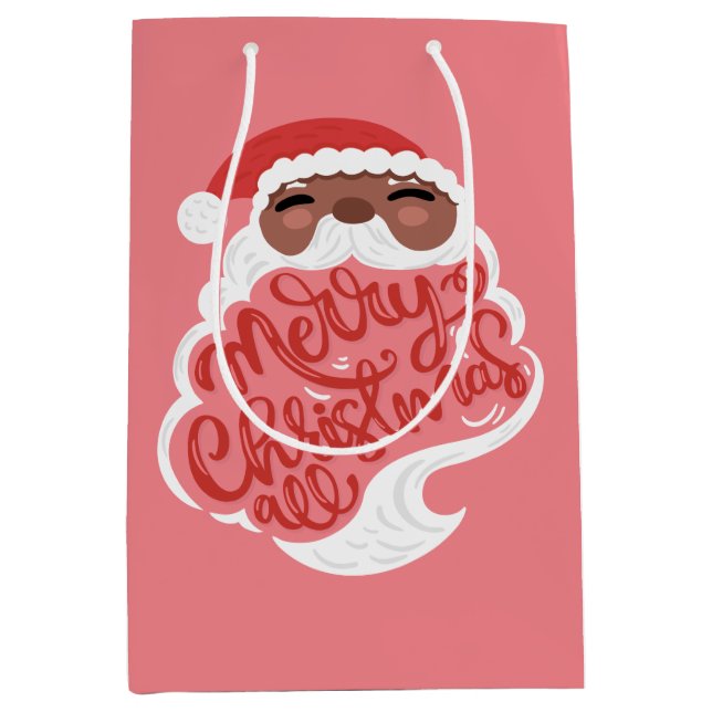 Sac Cadeau Moyen Père Noël noire | Joyeux Noël tout, rose (Devant)