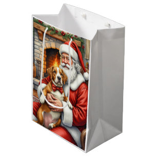 Sac Cadeau Moyen Père Noël tenant un American Staffordshire Terrier