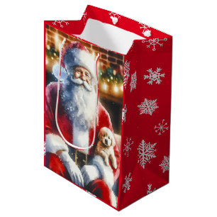 Sac Cadeau Moyen Père Noël vintage et Noël aux chiots