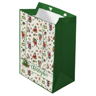 Sac Cadeau Moyen Père Noël vintage personnalisé pour Noël