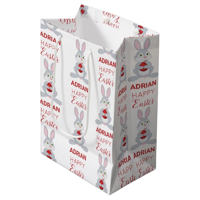 Sac Cadeau Moyen Personalized Cute Easter Rabbit Red Easter Egg  (Devant Angle)