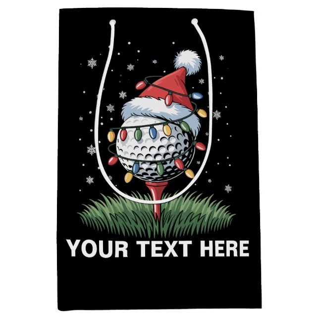 Sac Cadeau Moyen Personalized Golf Ball Christmas Tree Santa Hat  (Devant)