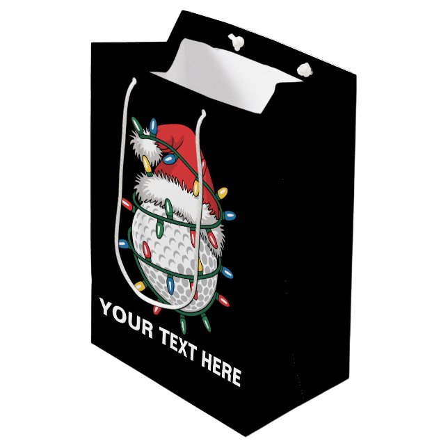 Sac Cadeau Moyen Personalized Golf Ball Santa Hat Christmas Lights (Devant Angle)
