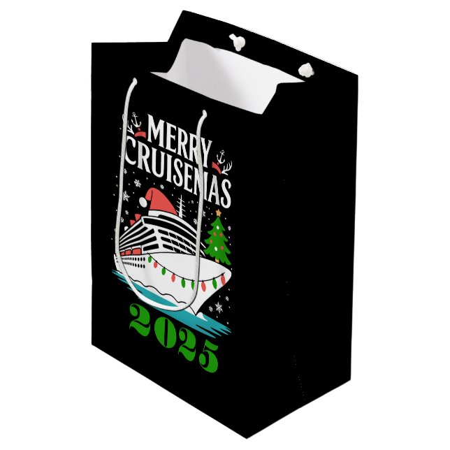 Sac Cadeau Moyen Personalized Merry Cruisemas Cruise Ship Family  (Devant Angle)