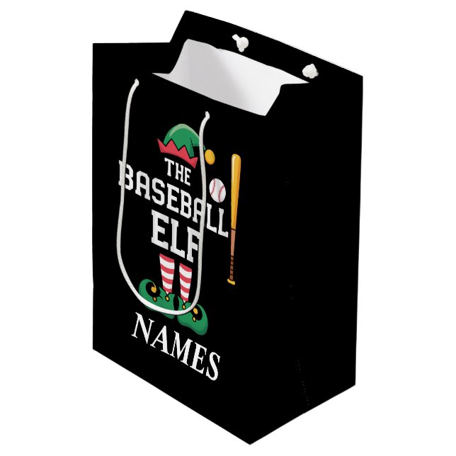 Sac Cadeau Moyen Personalized Name Baseball Elf Family Matching  (Devant Angle)