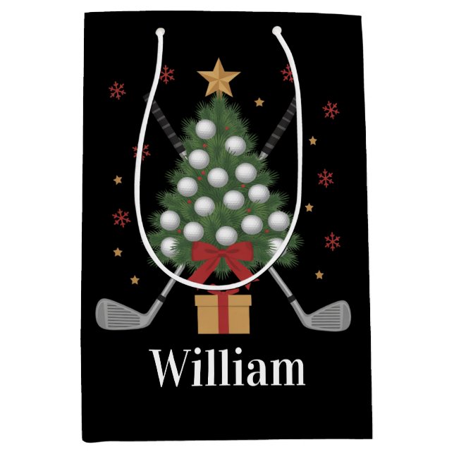 Sac Cadeau Moyen Personalized Name Golf Tree Equipment Christmas  (Devant)