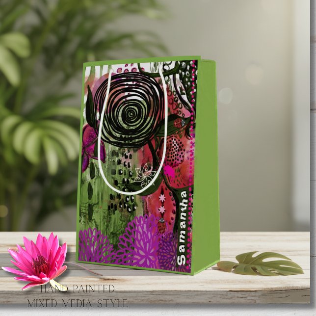 Sac Cadeau Moyen Personalized Vibrant Abstract Mixed Media Art  (Personalized Vibrant Abstract Mixed Media Art Medium Gift Bag)