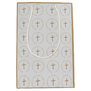 Sac Cadeau Moyen Personnalisé Elégant Golden Palm Cross Religieux
